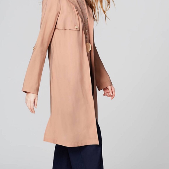 J. JILL Open Trench Duster Jacket Chablis Blush Pink RollTab Sleeve Size 3X EUC - Picture 3 of 8